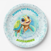 Niedliche Meeresschildkröte für den ersten Geburts Pappteller (Vorderseite)