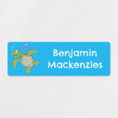 Niedliche Meeresschildkröte glücklicher Cartoon pe Etiketten (Design 2)