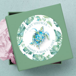 Niedliche Meeresschildkröte & Grüne Gefallen Runder Aufkleber