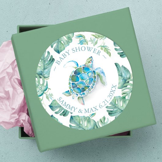 Niedliche Meeresschildkröte & Grüne Gefallen Runder Aufkleber