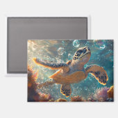 Niedliche Meeresschildkröte mit Blasen Magnet (Vorderseite/Rückseite)