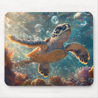 Niedliche Meeresschildkröte mit Blasen Mousepad