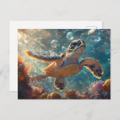 Niedliche Meeresschildkröte mit Blasen Postkarte (Vorne/Hinten)