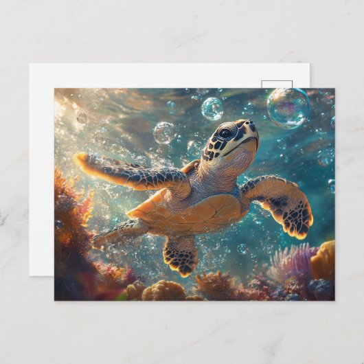 Niedliche Meeresschildkröte mit Blasen Postkarte (Vorne/Hinten)