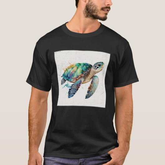 Niedliche Meeresschildkröte Spritzer Illustration T-Shirt (Vorderseite)