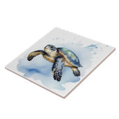 Niedliche Meeresschildkröte Wasserfarben Ozean Tie Fliese (Seite)