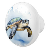 Niedliche Meeresschildkröte Wasserfarben Ozean Tie Keramikknauf (Rechts)