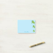 Niedliche Meeresschildkröten und Kalligraphie auf Post-it Klebezettel (Auf Schreibtisch)