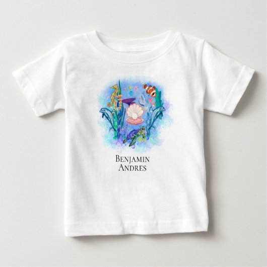 Niedliche Meerestiere Farbvolle Blätter Baby T-shirt (Vorderseite)