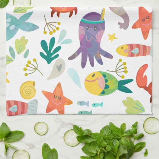 Niedliche Meerestiere Geschirrtuch (Gefaltet)