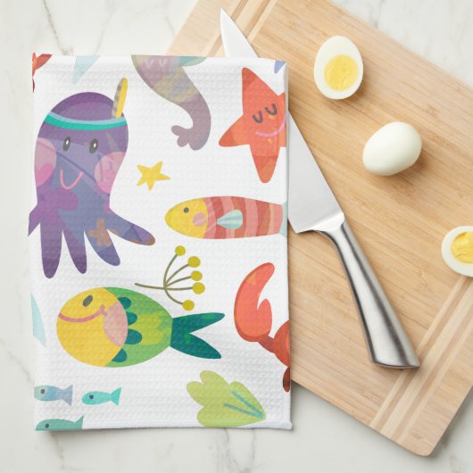 Niedliche Meerestiere Geschirrtuch (Viertel Falte)