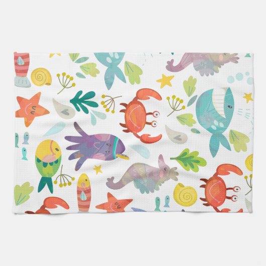 Niedliche Meerestiere Geschirrtuch (Horizontal)