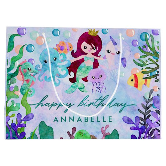 Niedliche Meerestiere Meerjungfrau Thema glücklich Große Geschenktüte (Rückseite)