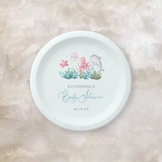 Niedliche Meerestiere unter der Kinderdusche des S Pappteller