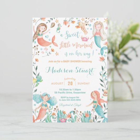Niedliche Meerjungdusche unter dem Sea Baby Girl Einladung (Stehend Vorderseite)