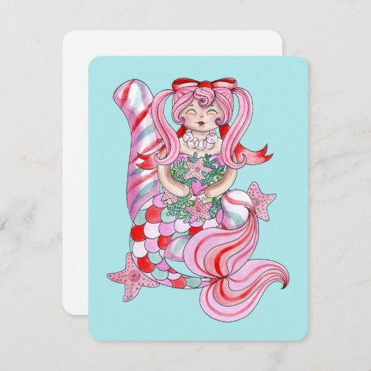 Niedliche Meerjungfrau Aquarellkarte Feiertagskarte (Vorne/Hinten)