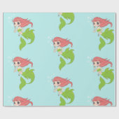 Niedliche Meerjungfrau auf blau mit Blasen Geschenkpapier (Flach)