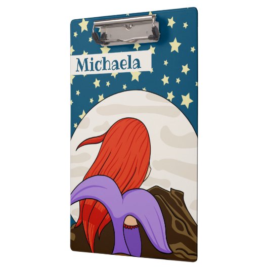 Niedliche Meerjungfrau auf dem Mond Personalisiert Klemmbrett (Links)