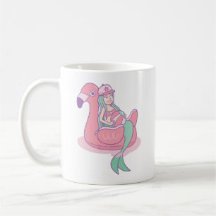 Niedliche Meerjungfrau auf Flamingo-Pool-Schwimmkö Kaffeetasse