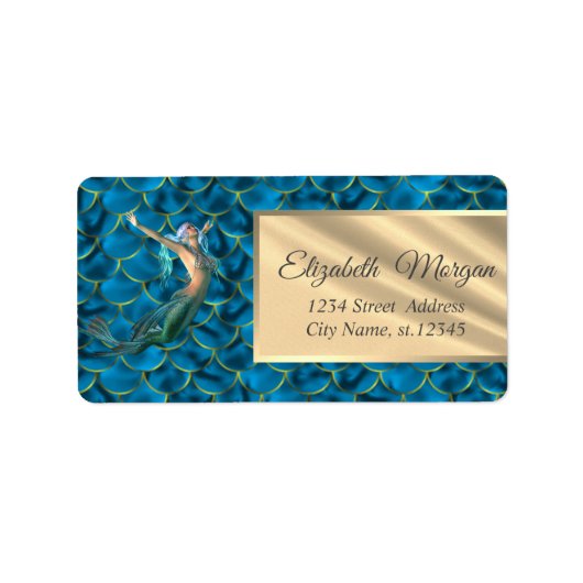 Niedliche Meerjungfrau auf Meerjungfrau-Schwanz-Sk Adressaufkleber (Vorne)