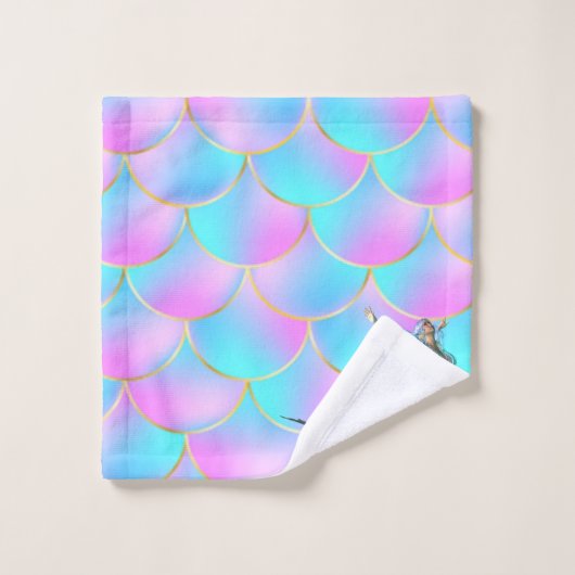 Niedliche Meerjungfrau auf Meerjungfrau-Schwanz-Sk Badhandtuch Set (Waschlappen)