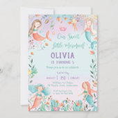 Niedliche Meerjungfrau Birthday Regenbogen unter d Einladung (Vorderseite)