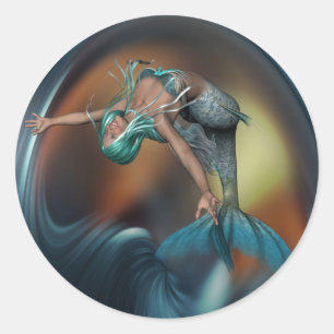 Niedliche Meerjungfrau fröhlich schwimmen Runder Aufkleber