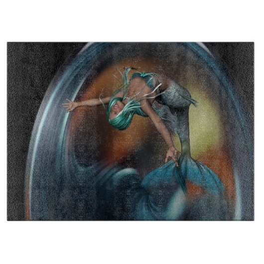 Niedliche Meerjungfrau fröhlich schwimmen Schneidebrett (Vorderseite)