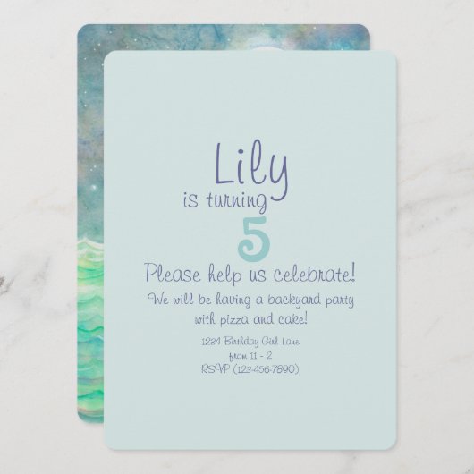 Niedliche Meerjungfrau Geburtstagsparty Einladung (Vorne/Hinten)