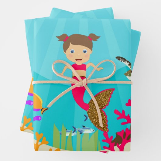 Niedliche Meerjungfrau im farbenfrohen Ozean Geschenkpapier Set (Beispiel)