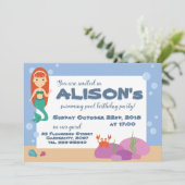 Niedliche Meerjungfrau im Sommer Geburtstagsparty Einladung (Stehend Vorderseite)