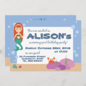 Niedliche Meerjungfrau im Sommer Geburtstagsparty Einladung (Vorne/Hinten)