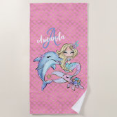 Niedliche Meerjungfrau in Rosa Strandtuch (Vorderseite)