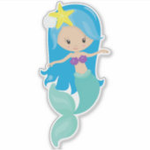 Niedliche Meerjungfrau, kleine Meerjungfrau, blaue Aufkleber (Vorderseite)