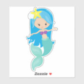 Niedliche Meerjungfrau, kleine Meerjungfrau, blaue Aufkleber (Blatt)