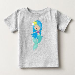 Niedliche Meerjungfrau, kleine Meerjungfrau, blaue Baby T-shirt
