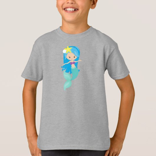 Niedliche Meerjungfrau, kleine Meerjungfrau, blaue T-Shirt (Vorderseite)