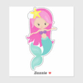 Niedliche Meerjungfrau, kleine Meerjungfrau, rosa  Aufkleber (Blatt)