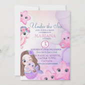 Niedliche Meerjungfrau Lila Wasserfarbe 3. Geburts Einladung (Vorderseite)