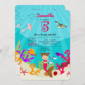 Niedliche Meerjungfrau Mädchen im farbenfrohen Oze Einladung (Vorne/Hinten)