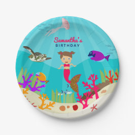 Niedliche Meerjungfrau Mädchen im farbenfrohen Oze Pappteller