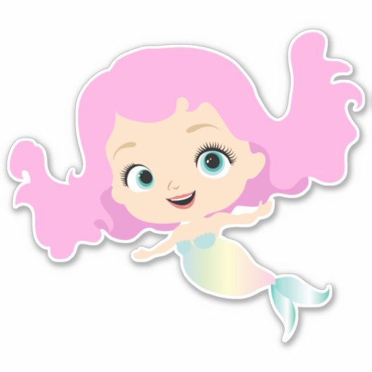 Niedliche Meerjungfrau mit rosa Haar Aufkleber (Vorderseite)