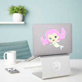 Niedliche Meerjungfrau mit rosa Haar Aufkleber (Laptop auf Schreibtisch)