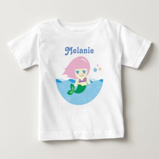 Niedliche Meerjungfrau mit rosa Haar Personalisier Baby T-shirt (Vorderseite)