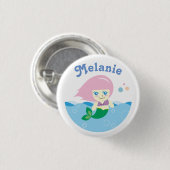 Niedliche Meerjungfrau mit rosa Haar Personalisier Button (Vorne & Hinten)