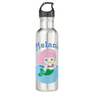 Niedliche Meerjungfrau mit rosa Haar Personalisier Edelstahlflasche