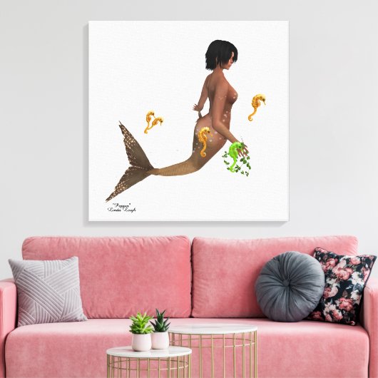 Niedliche Meerjungfrau mit Seepferden gesteppte Le Leinwanddruck (Insitu (Wohnzimmer))