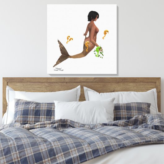 Niedliche Meerjungfrau mit Seepferden gesteppte Le Leinwanddruck (Insitu (Schlafzimmer))