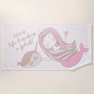 Niedliche Meerjungfrau 'n Narwhal Personalizable Strandtuch