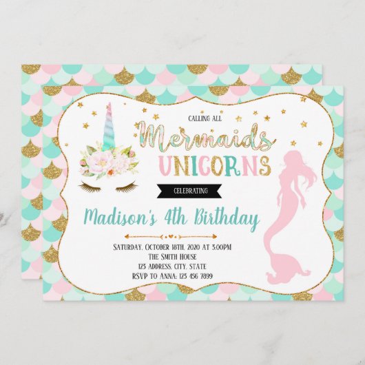 Niedliche Meerjungfrau-Party Einladung (Vorne/Hinten)